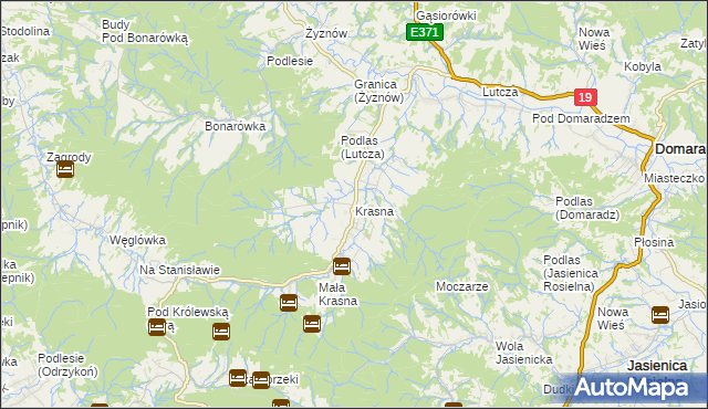 mapa Krasna gmina Korczyna, Krasna gmina Korczyna na mapie Targeo