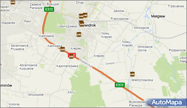mapa Krępiec gmina Mełgiew, Krępiec gmina Mełgiew na mapie Targeo