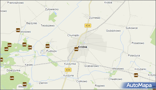 mapa Krobia powiat gostyński, Krobia powiat gostyński na mapie Targeo