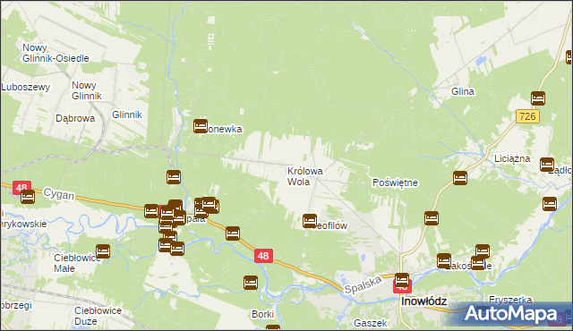 mapa Królowa Wola gmina Inowłódz, Królowa Wola gmina Inowłódz na mapie Targeo
