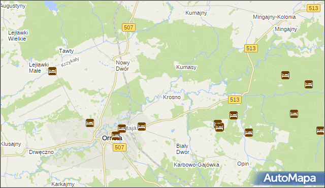 mapa Krosno gmina Orneta, Krosno gmina Orneta na mapie Targeo