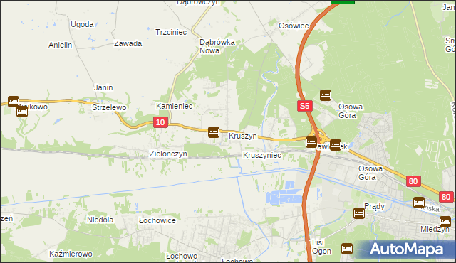 mapa Kruszyn gmina Sicienko, Kruszyn gmina Sicienko na mapie Targeo