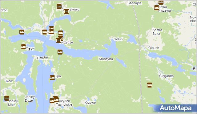 mapa Kruszyna gmina Kościerzyna, Kruszyna gmina Kościerzyna na mapie Targeo
