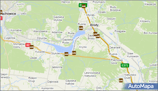mapa Krynki gmina Brody, Krynki gmina Brody na mapie Targeo