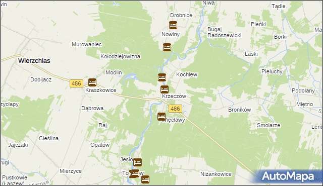 mapa Krzeczów gmina Wierzchlas, Krzeczów gmina Wierzchlas na mapie Targeo