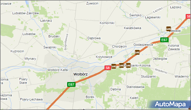 mapa Krzykowice gmina Wolbórz, Krzykowice gmina Wolbórz na mapie Targeo