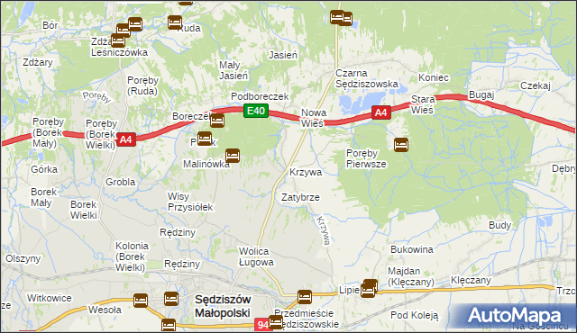 mapa Krzywa gmina Sędziszów Małopolski, Krzywa gmina Sędziszów Małopolski na mapie Targeo