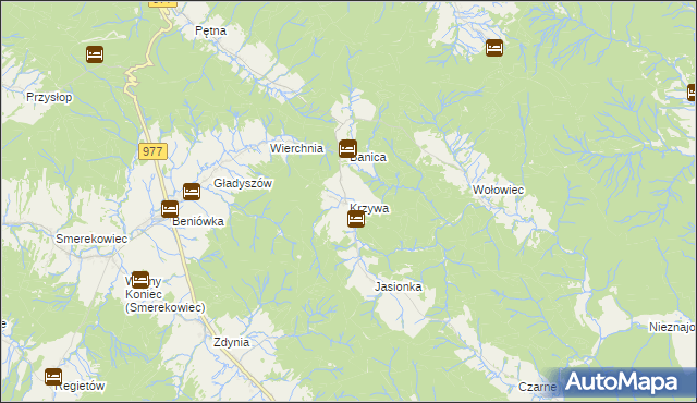 mapa Krzywa gmina Sękowa, Krzywa gmina Sękowa na mapie Targeo