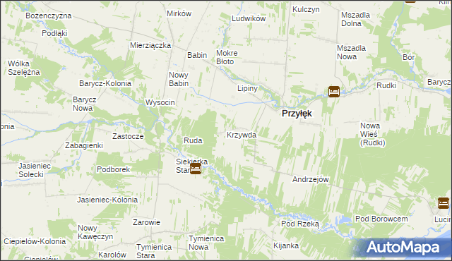 mapa Krzywda gmina Przyłęk, Krzywda gmina Przyłęk na mapie Targeo
