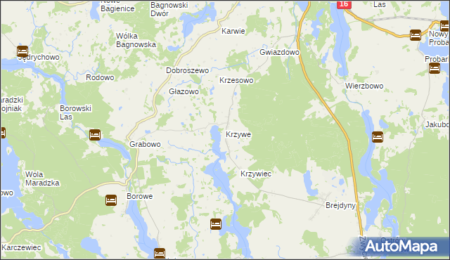 mapa Krzywe gmina Mrągowo, Krzywe gmina Mrągowo na mapie Targeo