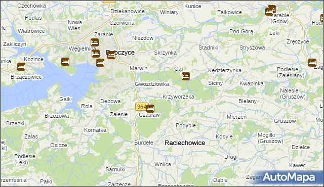 mapa Krzyworzeka gmina Raciechowice, Krzyworzeka gmina Raciechowice na mapie Targeo