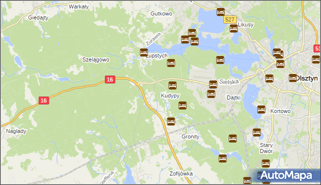 mapa Kudypy gmina Gietrzwałd, Kudypy gmina Gietrzwałd na mapie Targeo