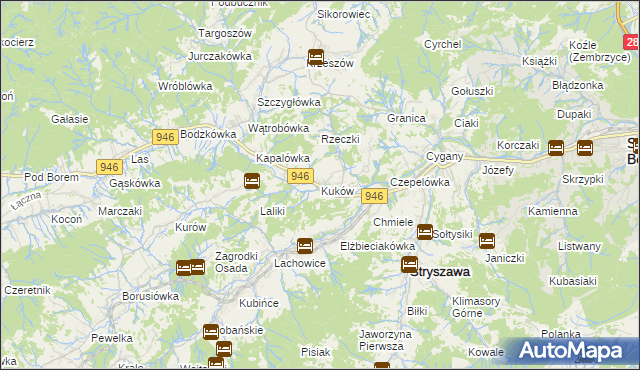 mapa Kuków gmina Stryszawa, Kuków gmina Stryszawa na mapie Targeo