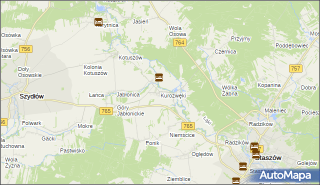 mapa Kurozwęki, Kurozwęki na mapie Targeo