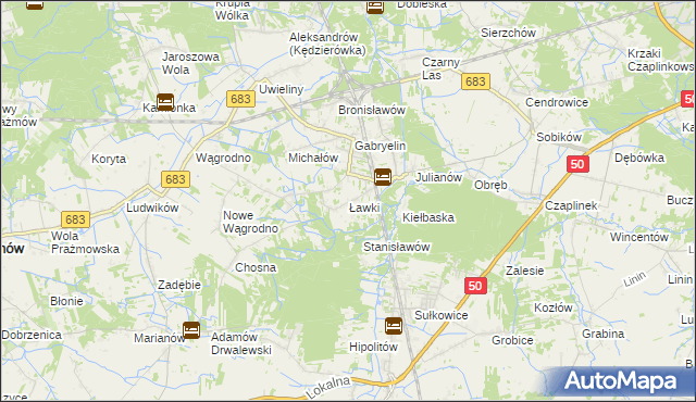 mapa Ławki gmina Prażmów, Ławki gmina Prażmów na mapie Targeo