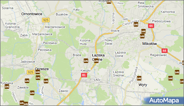 mapa Łaziska Górne, Łaziska Górne na mapie Targeo