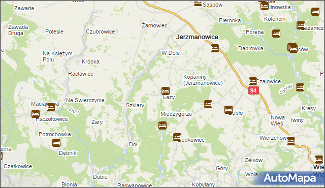 mapa Łazy gmina Jerzmanowice-Przeginia, Łazy gmina Jerzmanowice-Przeginia na mapie Targeo