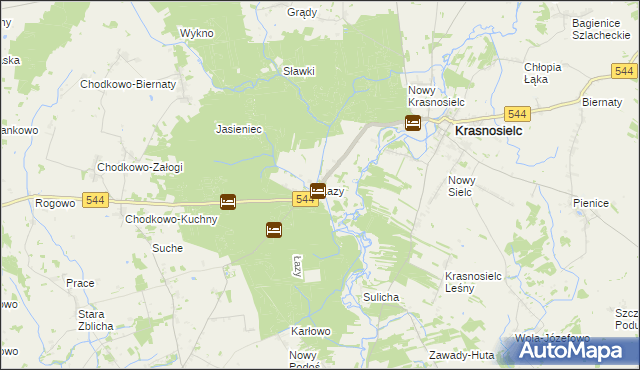 mapa Łazy gmina Krasnosielc, Łazy gmina Krasnosielc na mapie Targeo