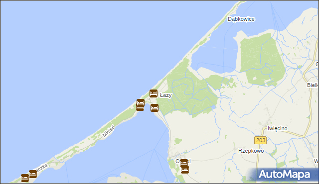mapa Łazy gmina Mielno, Łazy gmina Mielno na mapie Targeo