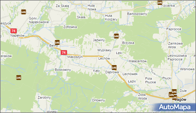 mapa Lechów gmina Bieliny, Lechów gmina Bieliny na mapie Targeo