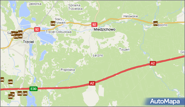 mapa Łęczno gmina Miedzichowo, Łęczno gmina Miedzichowo na mapie Targeo