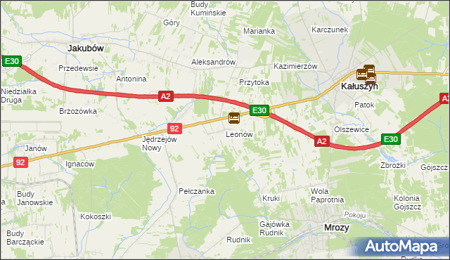 mapa Leonów gmina Kałuszyn, Leonów gmina Kałuszyn na mapie Targeo