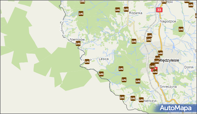 mapa Lesica gmina Międzylesie, Lesica gmina Międzylesie na mapie Targeo