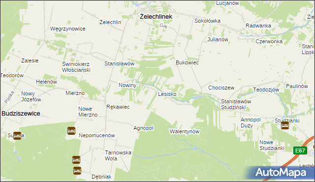 mapa Lesisko gmina Żelechlinek, Lesisko gmina Żelechlinek na mapie Targeo