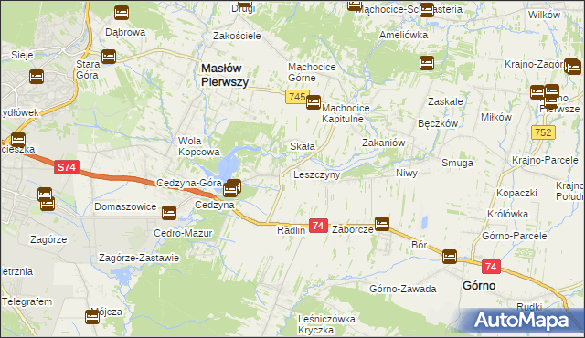 mapa Leszczyny gmina Górno, Leszczyny gmina Górno na mapie Targeo