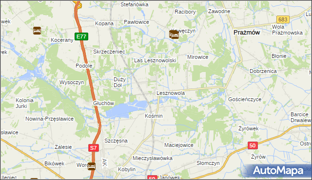 mapa Lesznowola gmina Grójec, Lesznowola gmina Grójec na mapie Targeo