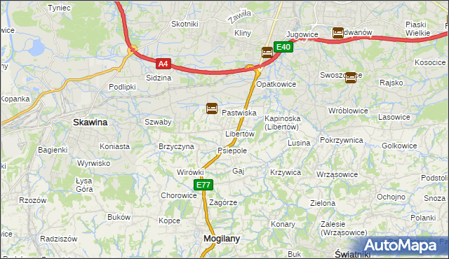 mapa Libertów gmina Mogilany, Libertów gmina Mogilany na mapie Targeo