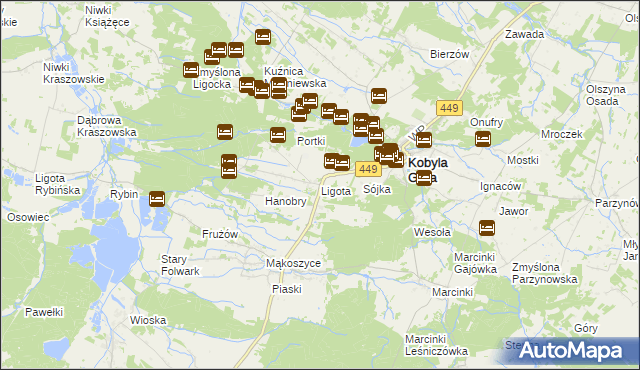 mapa Ligota gmina Kobyla Góra, Ligota gmina Kobyla Góra na mapie Targeo
