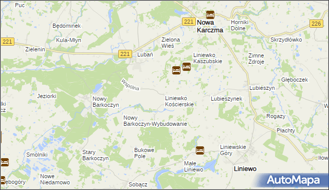 mapa Liniewko Kościerskie, Liniewko Kościerskie na mapie Targeo