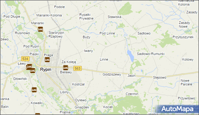 mapa Linne gmina Rypin, Linne gmina Rypin na mapie Targeo