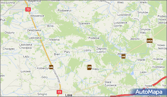 mapa Lipiny gmina Dąbrowa Tarnowska, Lipiny gmina Dąbrowa Tarnowska na mapie Targeo
