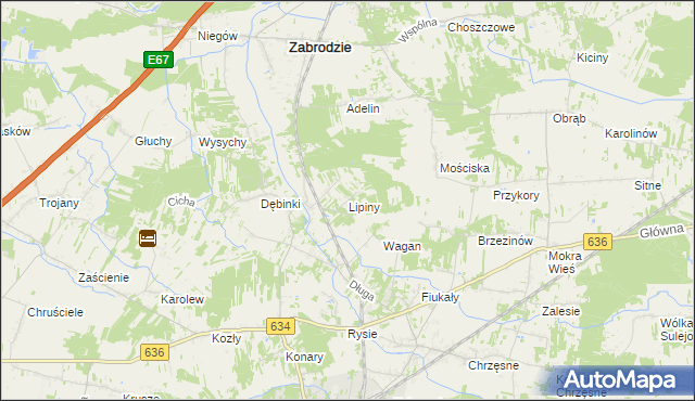 mapa Lipiny gmina Zabrodzie, Lipiny gmina Zabrodzie na mapie Targeo
