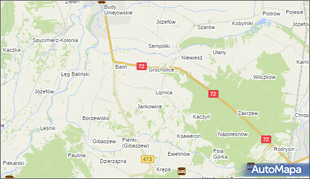 mapa Lipnica gmina Poddębice, Lipnica gmina Poddębice na mapie Targeo