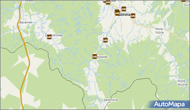 mapa Lipowiec gmina Jaśliska, Lipowiec gmina Jaśliska na mapie Targeo