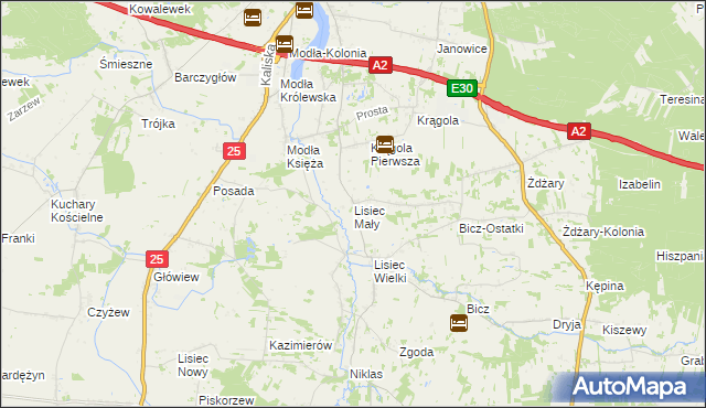 mapa Lisiec Mały, Lisiec Mały na mapie Targeo