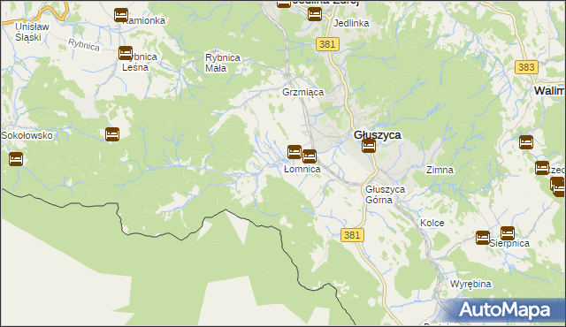 mapa Łomnica gmina Głuszyca, Łomnica gmina Głuszyca na mapie Targeo