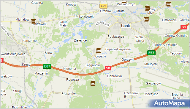 mapa Łopatki gmina Łask, Łopatki gmina Łask na mapie Targeo
