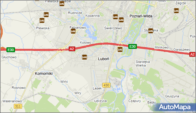 mapa Luboń powiat poznański, Luboń powiat poznański na mapie Targeo