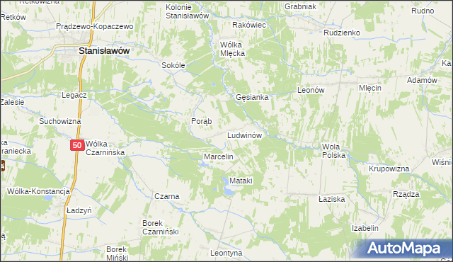 mapa Ludwinów gmina Jakubów, Ludwinów gmina Jakubów na mapie Targeo