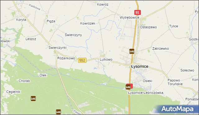 mapa Lulkowo gmina Łysomice, Lulkowo gmina Łysomice na mapie Targeo