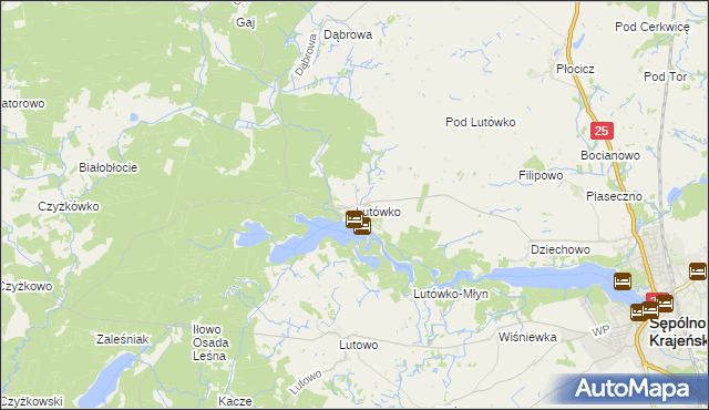 mapa Lutówko gmina Sępólno Krajeńskie, Lutówko gmina Sępólno Krajeńskie na mapie Targeo