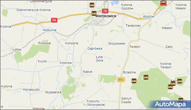 mapa Łysa Góra gmina Werbkowice, Łysa Góra gmina Werbkowice na mapie Targeo