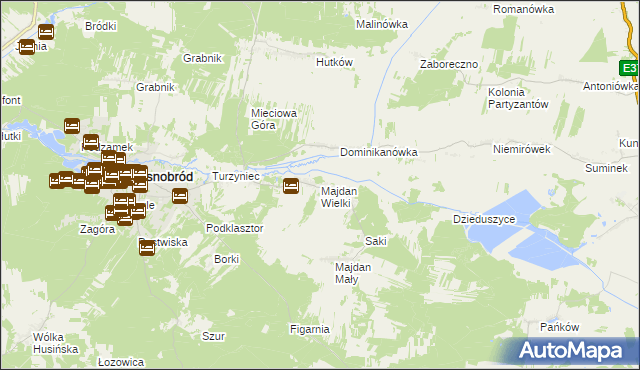 mapa Majdan Wielki gmina Krasnobród, Majdan Wielki gmina Krasnobród na mapie Targeo