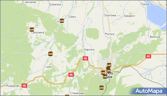 mapa Mąkolno gmina Złoty Stok, Mąkolno gmina Złoty Stok na mapie Targeo