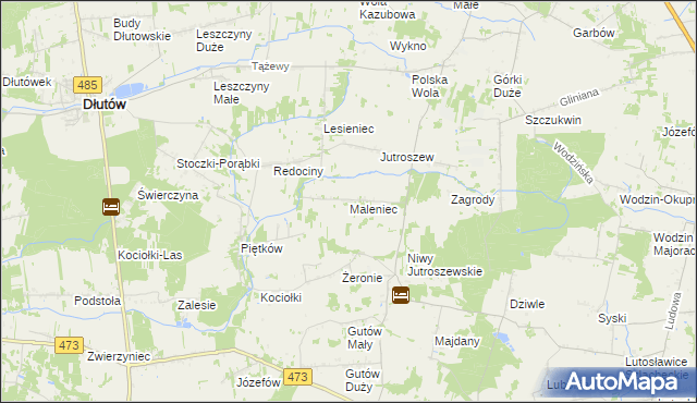mapa Maleniec gmina Grabica, Maleniec gmina Grabica na mapie Targeo