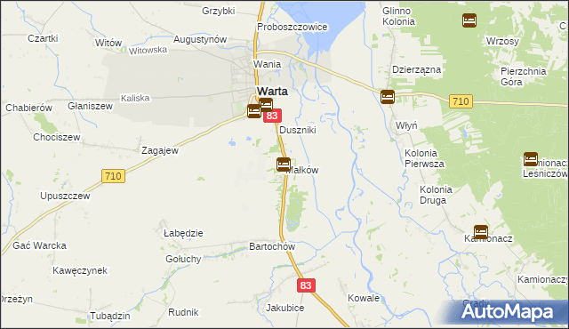 mapa Małków gmina Warta, Małków gmina Warta na mapie Targeo